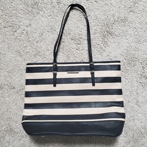 Nine West Black & Cream Striped Tote Bag | Large Shoulder Bag